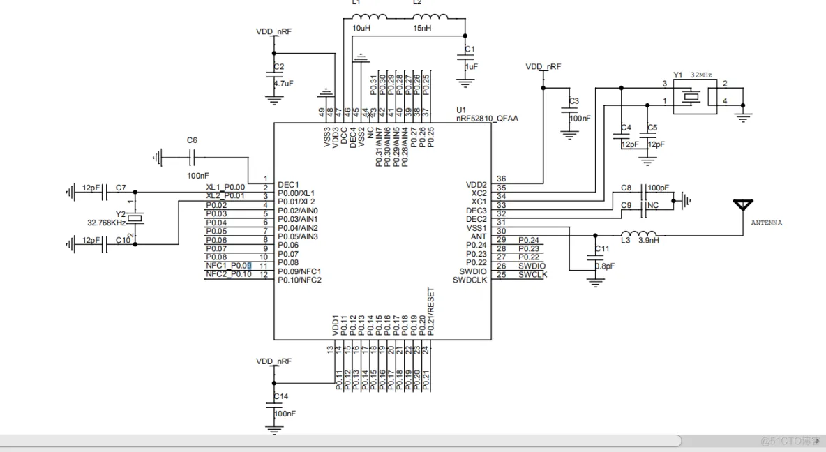 nrf52810/52832开发板能跑，自己的PCB不能跑的原因_原理图